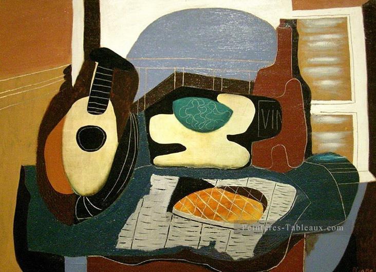 Mandoline panier fruits bouteille et pâtisserie 1924 cubisme Pablo Picasso Peintures à l'huile